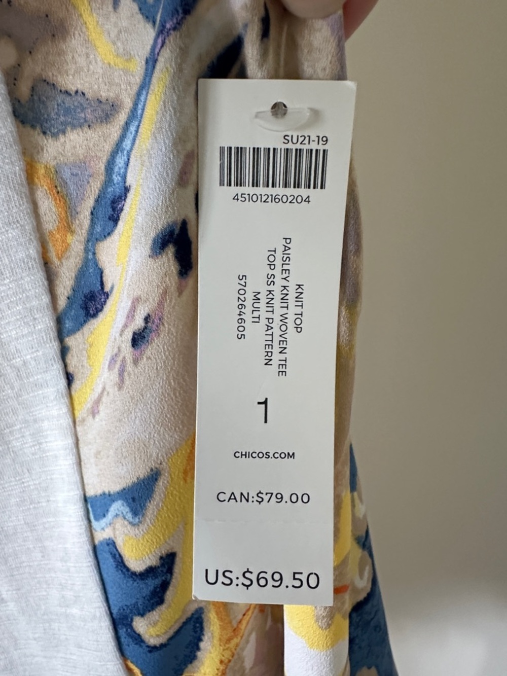 NWT Chico’s Paisley Knit Woven Pattern Asymmetrical Tee - Picture 7 of 7